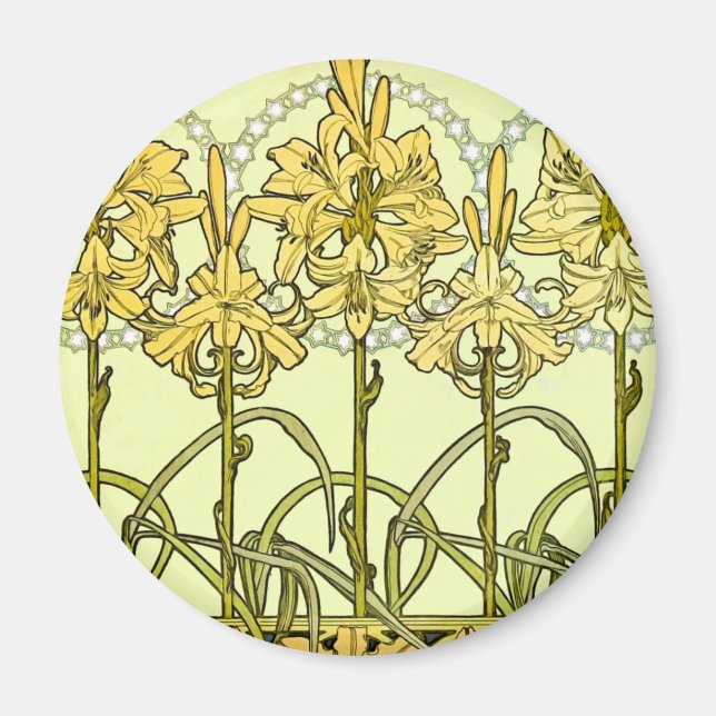 Aimant Alfonse Mucha Art Nouveau Lys classique motif (Devant)