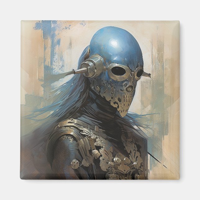 Aimant Alien de science-fiction portant un masque casque (Devant)