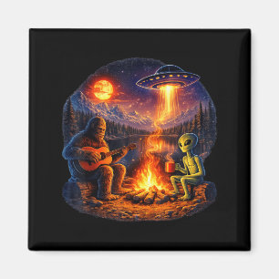 Aimant Alien Drôle et Bigfoot Feu de Camp Lune UFO
