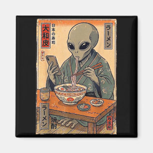 Aimant Alien drôle mangeant du ramen rétro hommes femmes