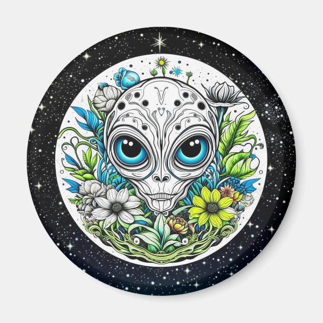 Aimant Alien extraterrestre en Fleurs Starry Night (Devant)