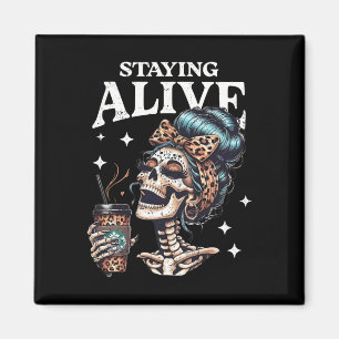 Aimant Alive Skeleton Halloween Leopard Messy Bun Femmes 