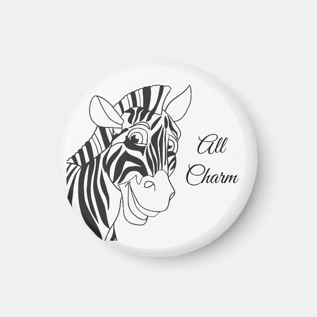 Aimant "All Charm" Zebra Vive Noir & Blanc tendance (Devant)