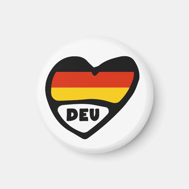 Aimant Allemagne Code Pays Coeur Drapeau, DEU (Devant)