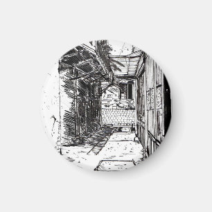 Aimant Alleyway Saigon Vietnam Cityscape Stylo et encre A