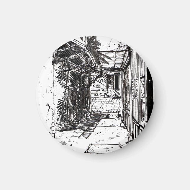 Aimant Alleyway Saigon Vietnam Cityscape Stylo et encre A (Devant)