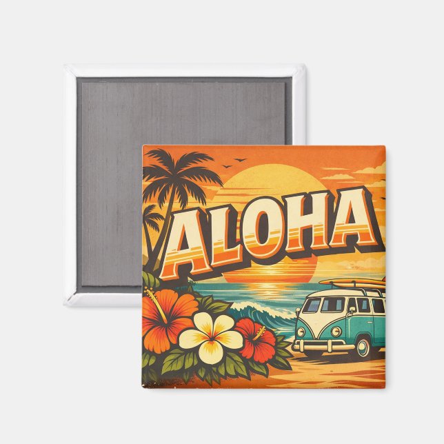 Aimant Aloha Tropical Beach Sunset Scene (Recto/Verso)