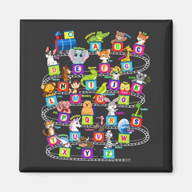 Aimant Alphabet Animal ABC Carré d'apprentissage (Devant)