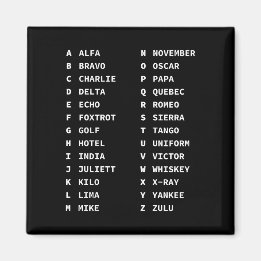 Aimant Alphabet phonétique ALPHA BRAVO CHARLIE