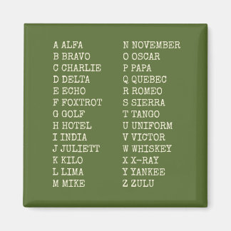 Aimant Alphabet Phonétique de l'Aviation – Vert Mi