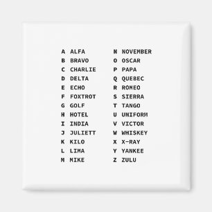 Aimant Alphabet phonétique de l'OTAN Tableau à deux colon