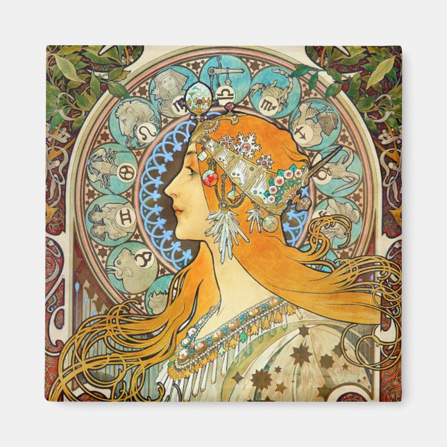 Aimant Alphonse Mucha Art Nouveau Zodiac (Devant)