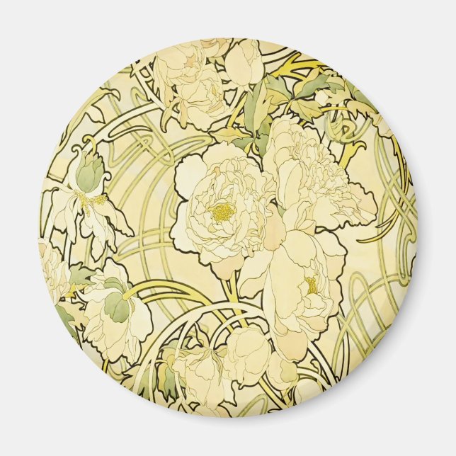 Aimant Alphonse Mucha Pivoines Motif Floral Art Nouveau (Devant)
