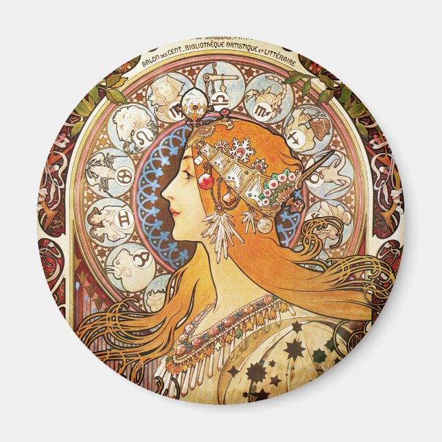 Aimant Alphonse Mucha Zodiac (Devant)
