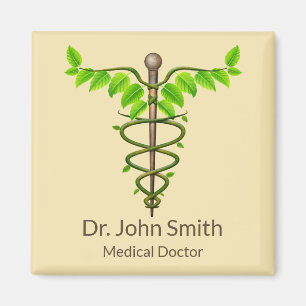 Aimant Alternative Médicale Caduceus Vert Feuilles Beige