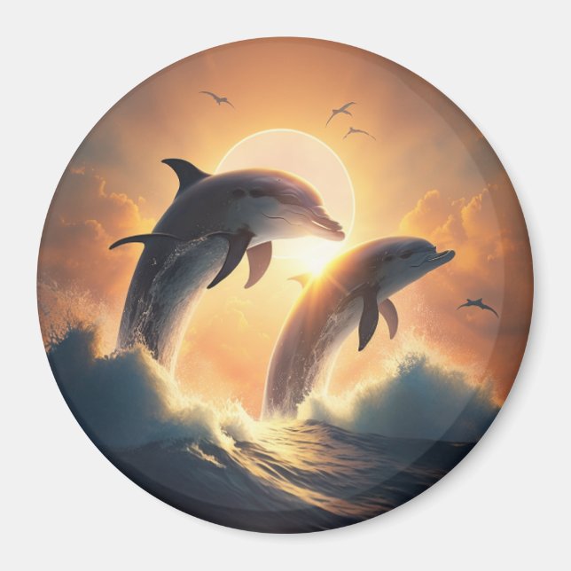 Aimant Amante de dauphins couchés de soleil (Devant)