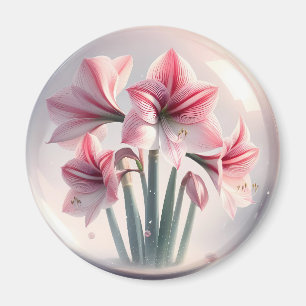 Aimant Amaryllis Fleurs blanches roses