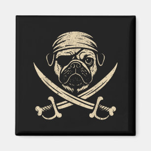 Aimant Amateur de chien os croisés Pug Pirate Vintage