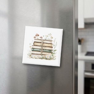 Aimant Amateur de livres Aquarelle Livres Floraux Vintage