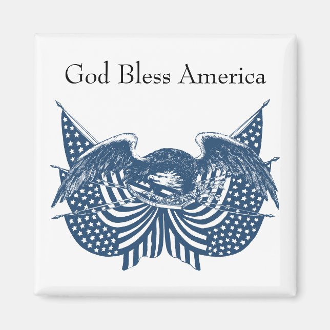 Aimant American Eagle Guarding USA Patriotic Flag Banner (Devant)