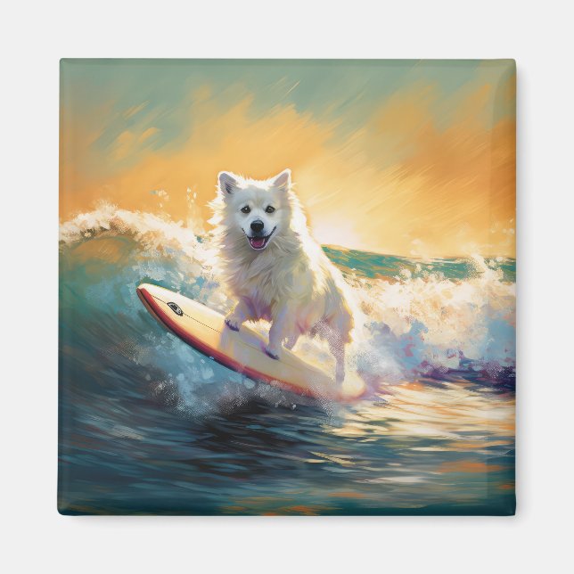Aimant American Eskimo Beach Surf Peinture (Devant)
