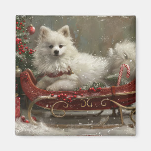 Aimant American Eskimo Chien Festif de Noël