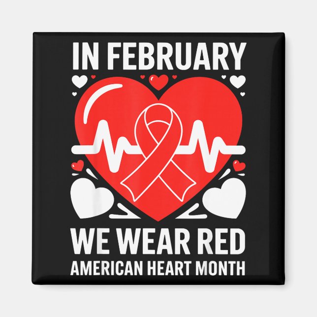 Aimant American Heart Disease Awareness Month Ribbon Red  (Devant)