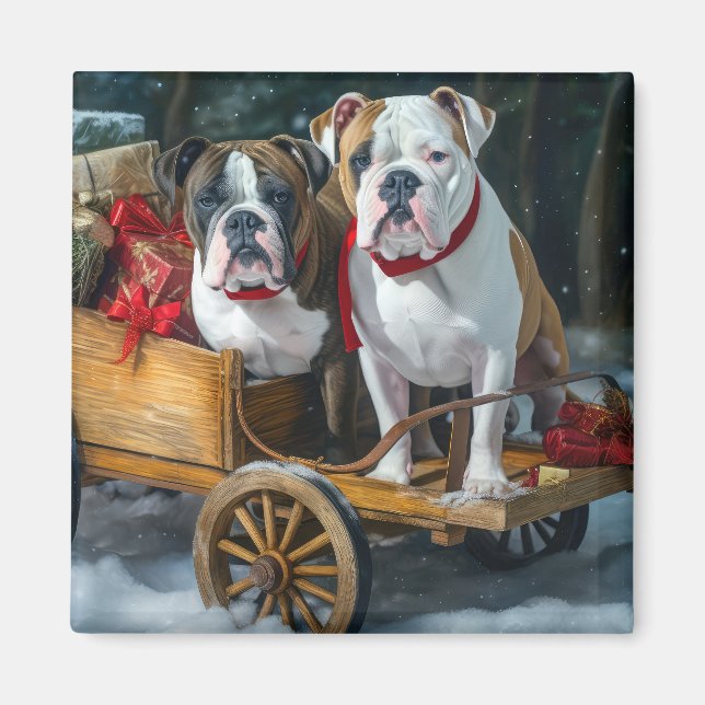 Aimant American Staffordshire Snowy Sleigh Noël (Devant)