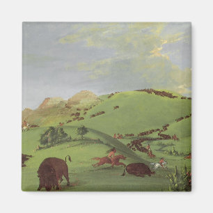 Aimant Amérindiens vintages, chasse à Buffalo par Catlin