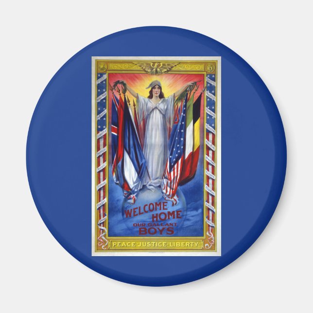 Aimant Amérique patriotique vintage, Paix Justice Liberté (Devant)