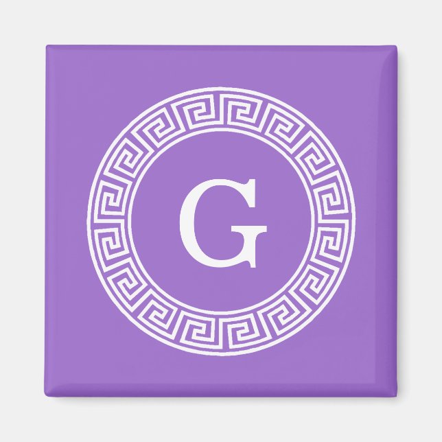 Aimant Améthyste Wht Cadre Rnd Clé Grecque Monogramme Ini (Devant)