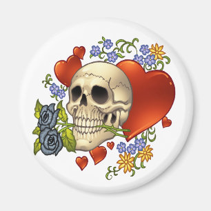 Aimant Amour de crâne - crânes, roses et coeurs par Al