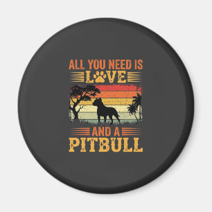 Aimant Amour de Pitbull Coucher de Soleil Rétro Chien