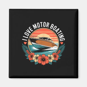 Aimant Amour du bateau à moteur vintage coucher de soleil