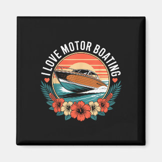 Aimant Amour du bateau à moteur vintage coucher de soleil