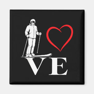 Aimant Amour du ski sports d'hiver coeur skieur de descen
