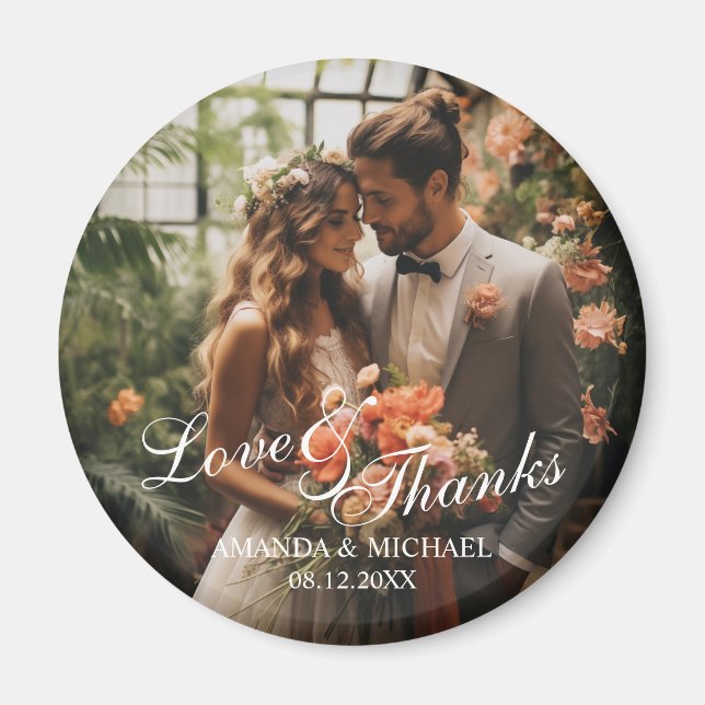 Aimant 'Amour & Merci' Photo personnalisée Mariage Faveur (Devant)