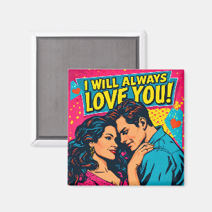 Aimant Amour romantique Pop Art bleu magenta jaune 