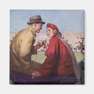 Aimant Amour vintage et romance, Couple au jeu de footbal