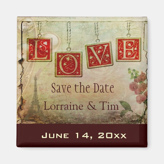 Aimant Amour vintage Sauver la date (Devant)