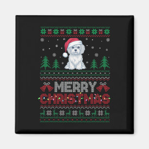 Aimant Amoureux de les chiens maltais Santa Hat Lumières 