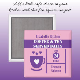 Aimant Amoureux du café nom personnalisé rose violet