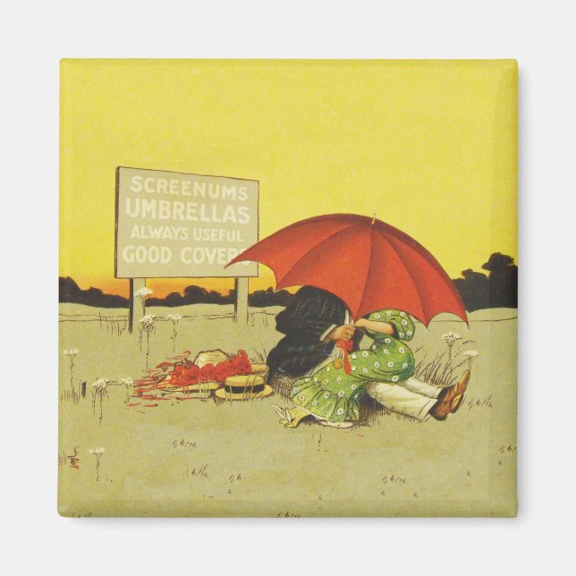 Aimant Amoureux parasol vintage plage  (Devant)