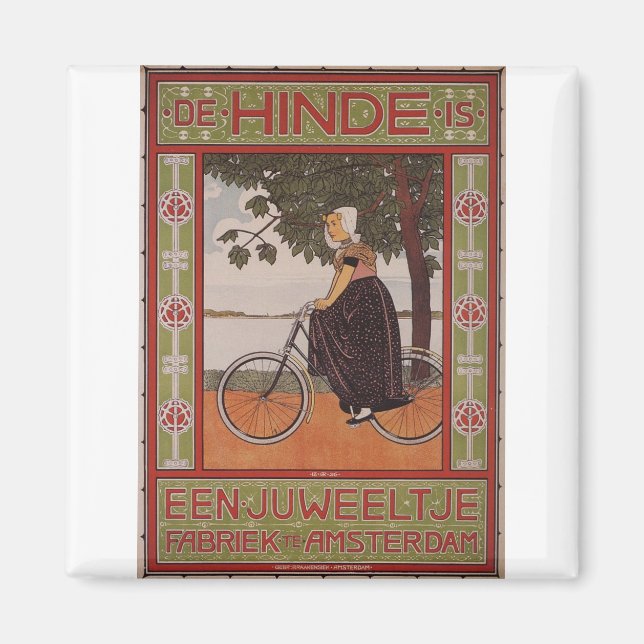Aimant Amsterdam Vintage Bicyclette Poster Art (Devant)