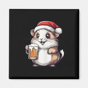 Aimant Amusant Hamster De Noël Avec Bière Comique