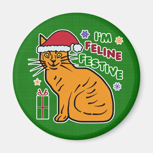 Aimant Amusant Noël Chat Feline Festif Jeu de Fêtes (Devant)