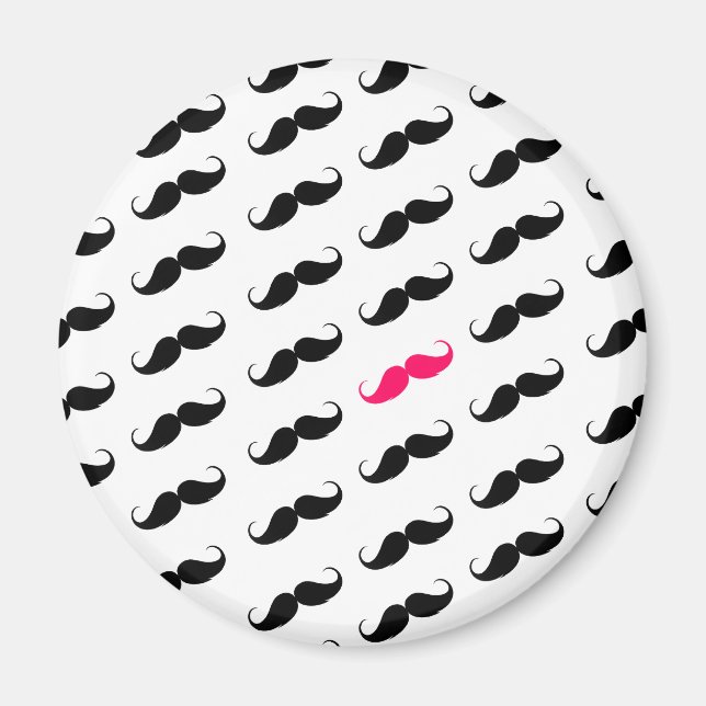 Aimant Amusante Fille Rose Et Noir Motif Mustache (Devant)