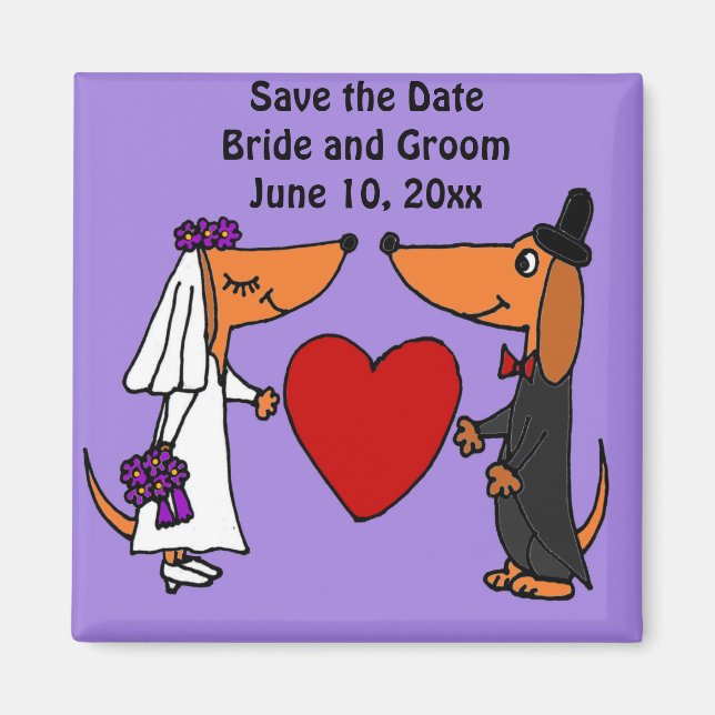 Aimant Amusants Dachshund Chiens Mariée et Mariage de cha (Devant)