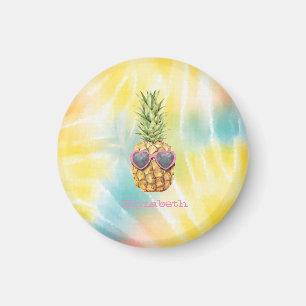 Aimant Ananas cool, aquarelle Rainbow Tie Dye