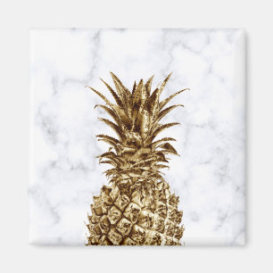 Aimant Ananas élégant en marbre blanc et doré